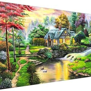 Diamond Painting Kit - Sea Garden Cottage Picture Art, 35.4 x 15.7 inch